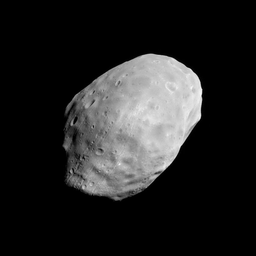 The trailing hemisphere of Phobos from Mars Global Surveyor